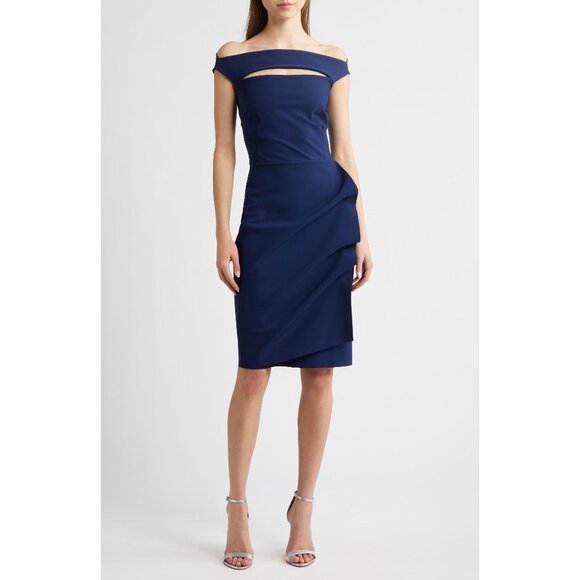 🆕CHIARA BONI Melania Off Shoulder Cocktail Jersey Dress 6 Blue - Picture 1 of 14